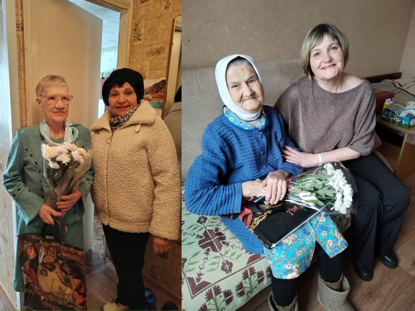 Сегодня почествовали  несовершеннолетних узников фашистских концлагерей- Зимину Нину Андреевну и Лучкову Екатерину Андреевну, пожелав им здоровья и долгих лет жизни..